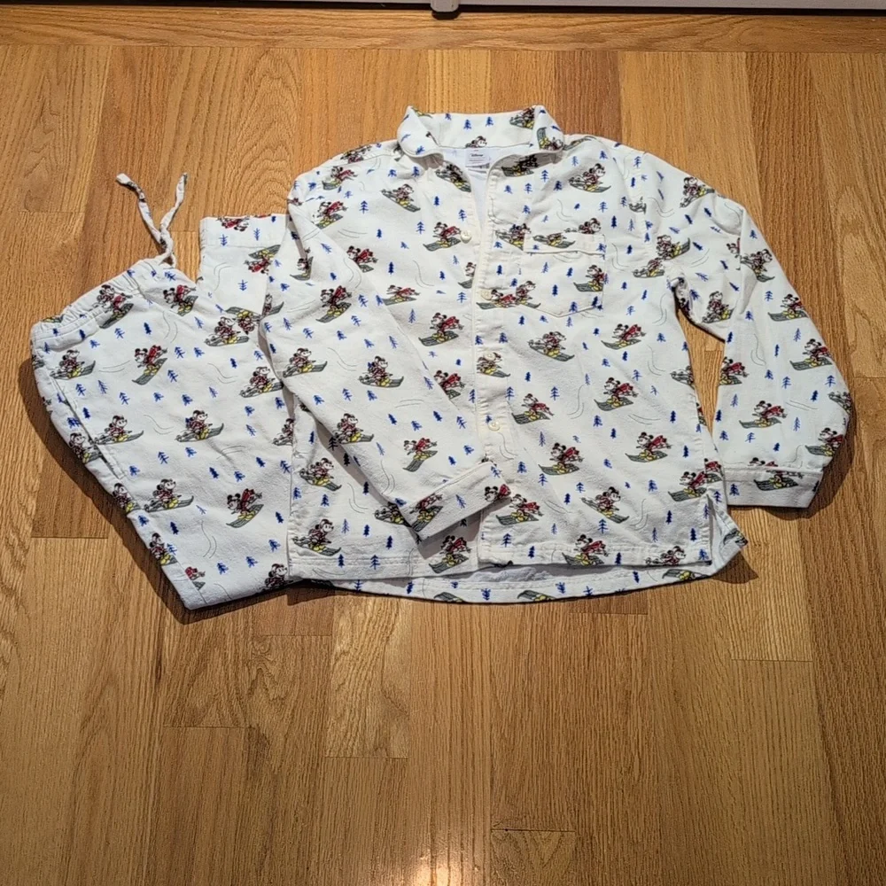 Hanna Anderson Mickey Mouse Holiday Pajama 100% Cotton Flannel Set Size XXS - Picture 3 of 14